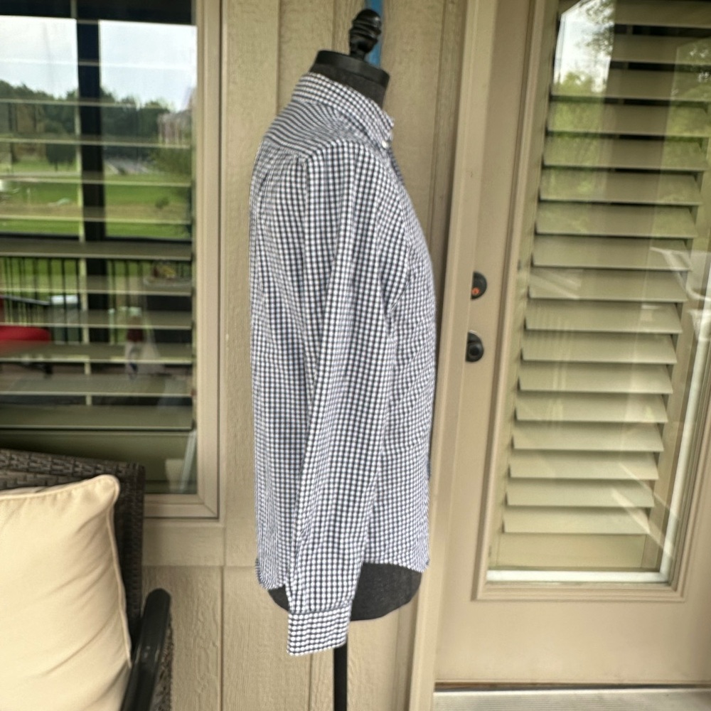LACOSTE 🐊 Men’s Navy & White Gingham All Cotton Button Down Shirt - Size MED - Picture 10 of 15